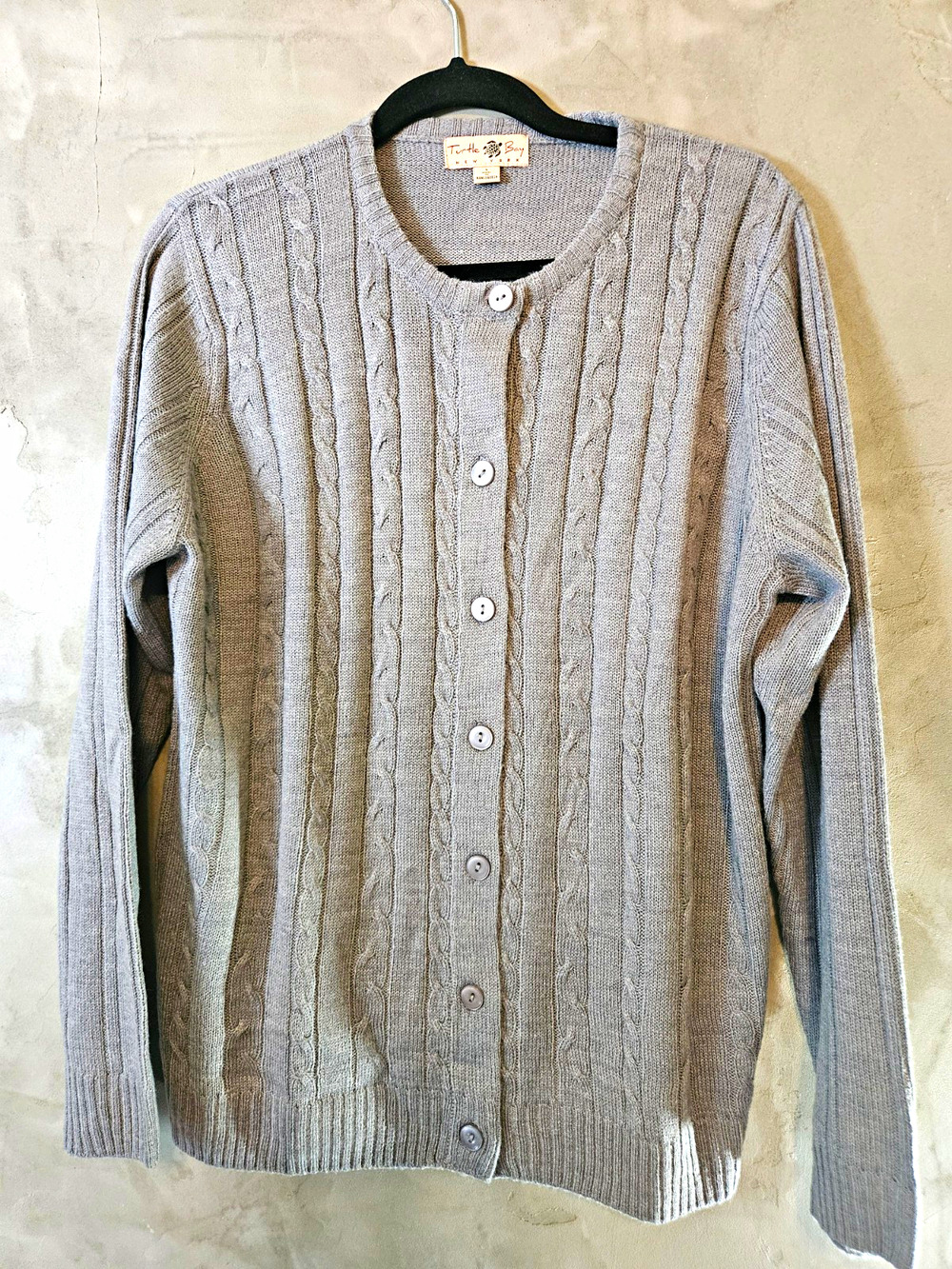 Vintage Turtle Bay Womens Cable-Knit Button Front Cardigan Sweater Gray Size L
